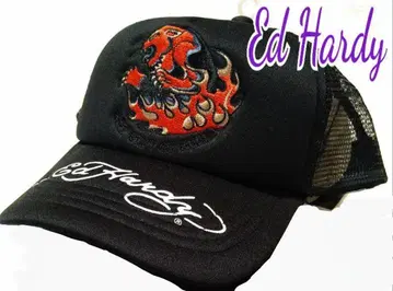 Ed Hardy 자수 디자인 모자 블랙 메쉬 캡