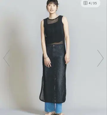 유나이티드 애로우즈 코튼 메쉬 탱크 원피스 블랙