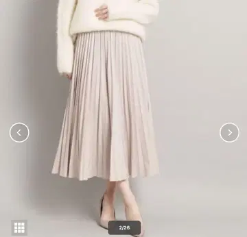 쿠 드 샹스 베이지 핑크 플리츠 스커트 36