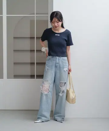 kastane 레이스 데님 팬츠 블루