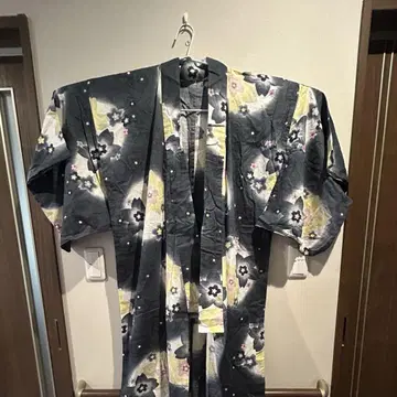 여성용 유카타 꽃무늬 블랙 레이디 면