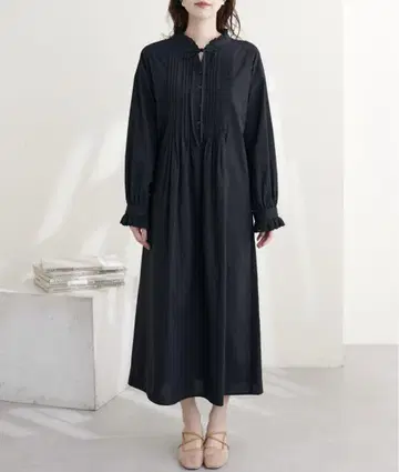 내추럴 꾸뛰르 소매 레이스 핀턱 셔츠 원피스