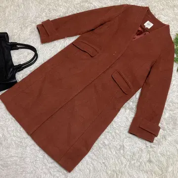 컨디션 최상 빔즈 하트 노카라 코트 벽돌색 웜 컬러 겨울 스노우 울 S