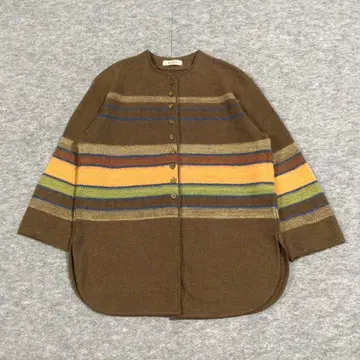 긴팔 가디건 노카라 자켓 브라운 울 M 070407