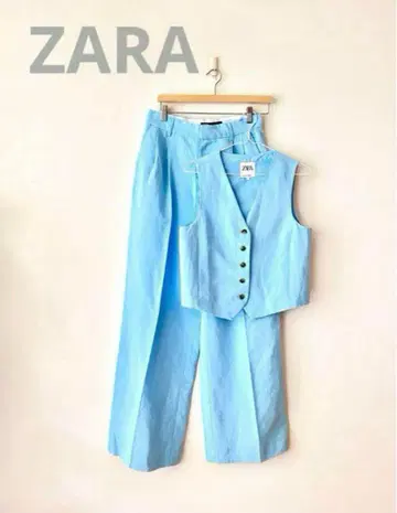 ZARA 자라 스카이블루 베스트 팬츠 수트 셋업 베스트 와이드 팬츠 린넨