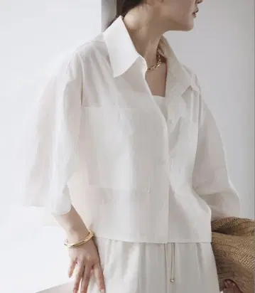 린넨 믹스 크롭 셔츠 화이트