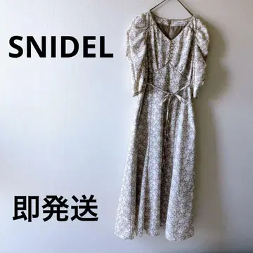 SNIDEL 스나이델 플라워 프린트 롱 원피스 리본 7부 소매