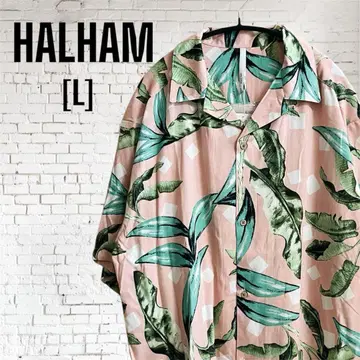 [택 포함/새상품] HALHAM 할햄 오픈 카라 보태니컬 무늬 셔츠 핑크