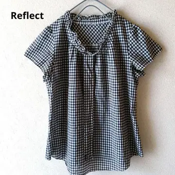 Reflect 블라우스 체크 보타이 리본 코튼