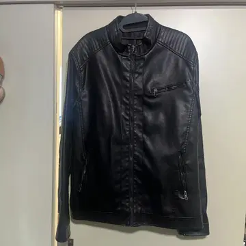 블랙 인조 가죽 자켓