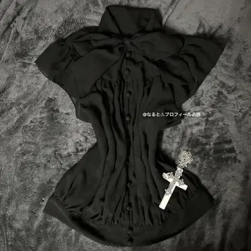 00s 다크 코어 다크 코케트 프릴 데카 리본 블랙 라운드 버튼