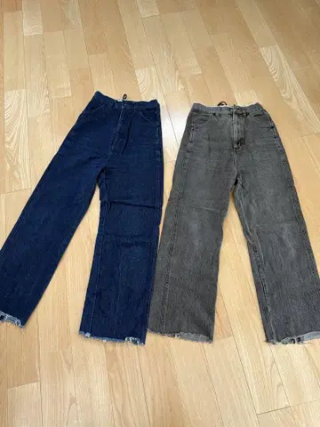 다크 블루 그레이 프린지 헴 데님 팬츠 2장