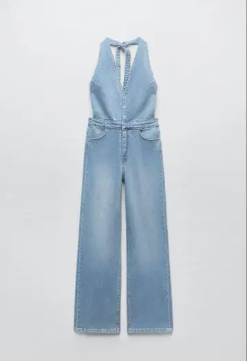 ZARA 자라 데님 홀터넥 점프 수트