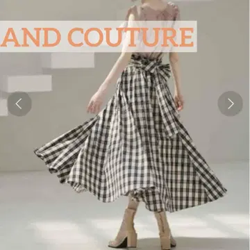 AND COUTURE 체크 무늬 플레어 롱 스커트