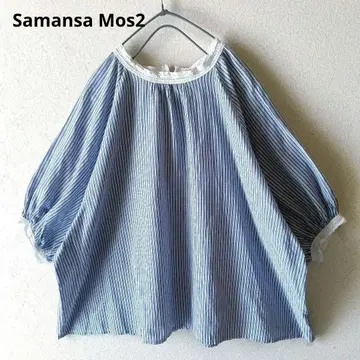 Samansa Mos2 블라우스 코튼 레이스 루즈한 볼륨 소매