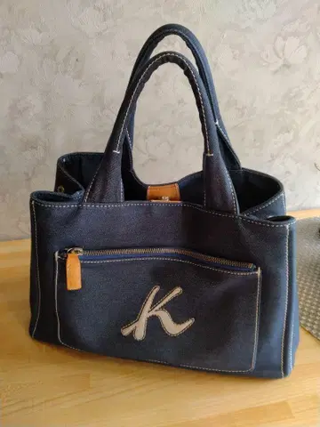 K 자수 네이비 에코백