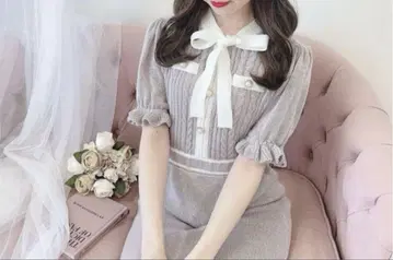 evelyn 리본 머메이드 니트 원피스 (블루)