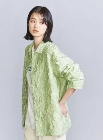 유나이티드 애로우즈 컷 자카드 셔츠 -워셔블- 라임