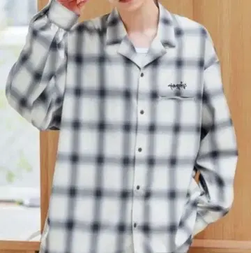 RAGEBLUE 옴브 체크 오픈 카라 셔츠 라이트 블루 계열