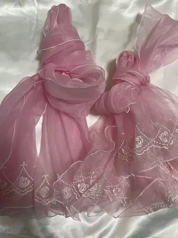 핑크 오간자 병자 오비 2장 세트