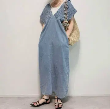 시마무라 데님 셔링 원피스 색스