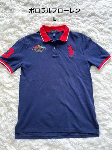 폴로 랄프로렌 네이비 빅 로고 피케 셔츠 빨간색 옷깃 반팔 L