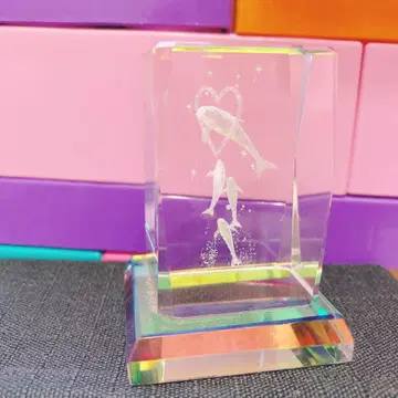 돌고래 오브제 크리스탈 유리 수족관 기념품 돌고래 조각