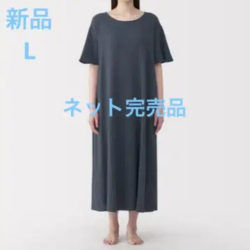 무인양품 양류 거즈 오분 소매 원피스 여성 L 스모키 블루