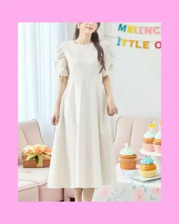 미사용 새상품! 개더 퍼프 슬리브 원피스 (베이지) ML