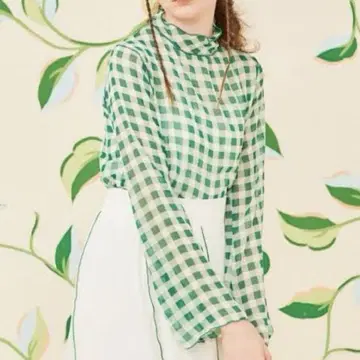 poppy 깅엄 체크 시스루 탑 아사기뇨