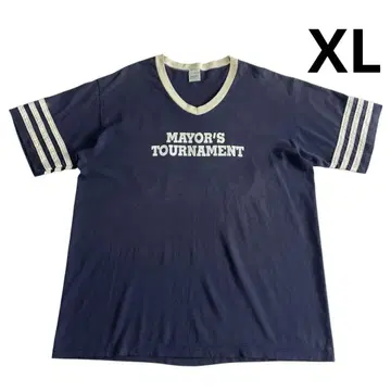 80s USA제 퍼플네이비 티셔츠 XL 화이트 V넥 넘버링