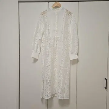 Lumier 화이트 레이스 셔츠 원피스 긴팔