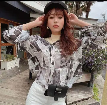 eimy istoire 올 패턴 블라우스 셔츠 리본 개더 얇은 소재