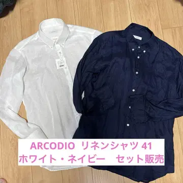 ARCODIO 린넨 셔츠 화이트 네이비 세트 41