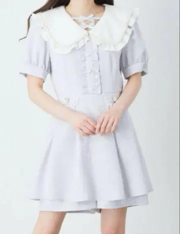앙크루즈 더블 쁘띠 리본 콤비네존 원피스 블루
