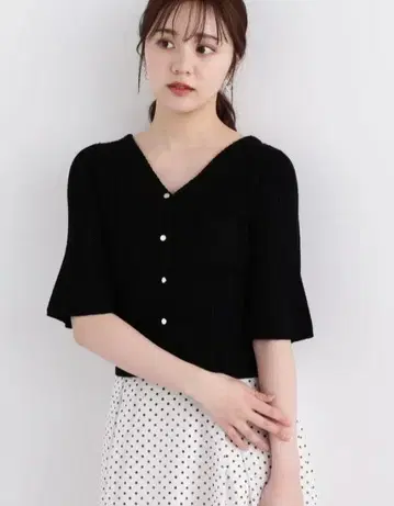 프로포션 바디 드레싱 플레어 슬리브 숏 니트 블랙