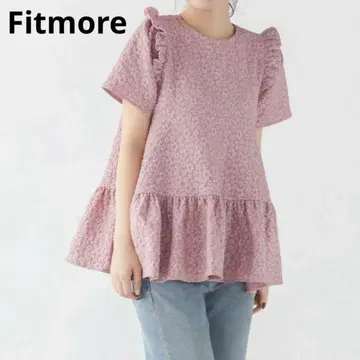 Fitmore 핏모어 플라워 자카드 티어드 탑 핑크
