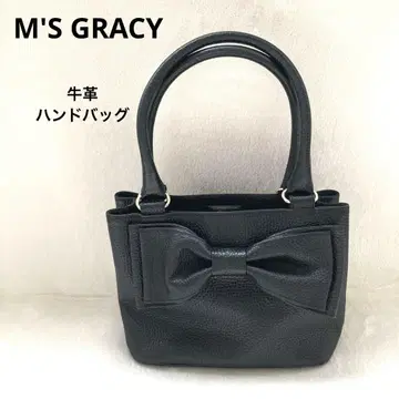 M'S GRACY 엠즈 그레이시 리본 포함 블랙 가죽 핸드백