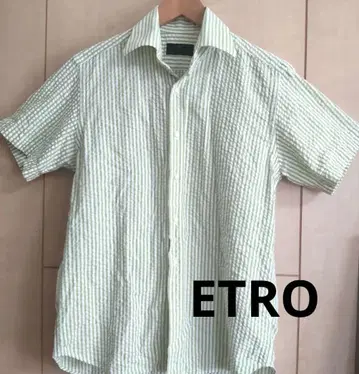 ETRO 반팔 셔츠 S 그린과 화이트 스트라이프 에트로 이탈리아 제