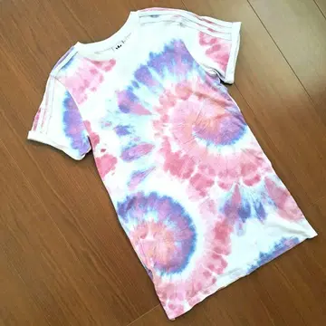 아디다스 타이다이 패턴 티셔츠 원피스 핑크 XS 150cm
