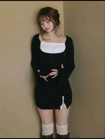 andmay 포피 레이스 미니 드레스 블랙