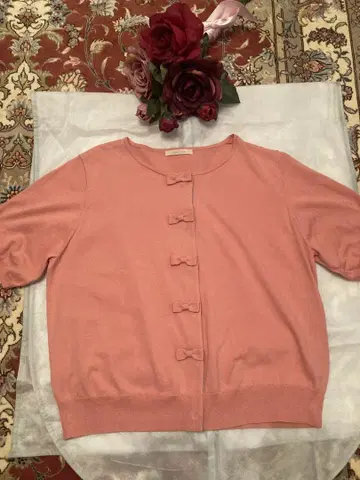 Rose Tiara 42 핑크 반팔 가디건