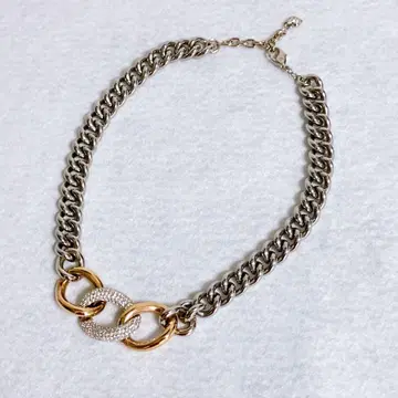 스와로브스키 Swarovski 청키 체인 목걸이 골드 파베