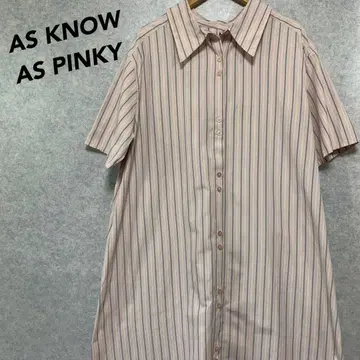 AS KNOW AS PINKY 스트라이프 셔츠 원피스 면 폴리 핑크