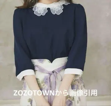 토코 클로젯 네이비 네이비 꽃무늬 옷깃 오분 소매 블라우스