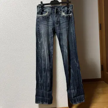 다크 블루 스트레이트 데님 팬츠