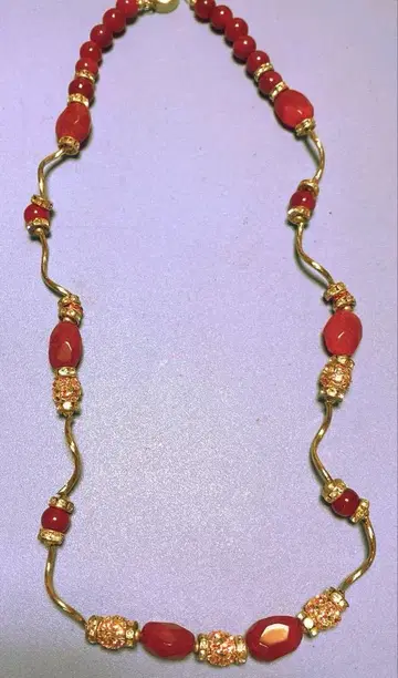캐주얼 빨간색 비즈 목걸이 약 45cm
