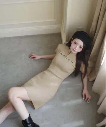 darich 하프 지퍼 리브 니트 미니 원피스
