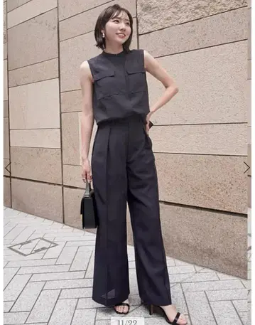 anuans 시어 보일 세미 와이드 팬츠 네이비