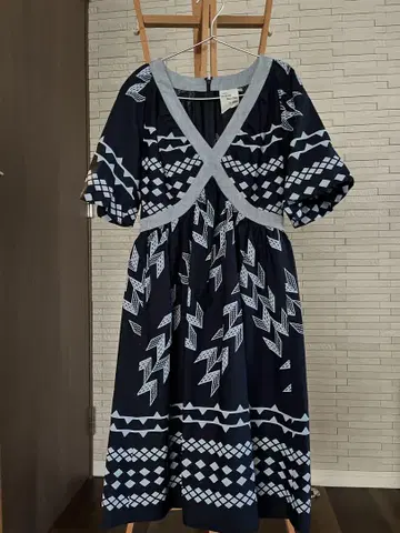 ships 기하학 패턴 네이비 원피스